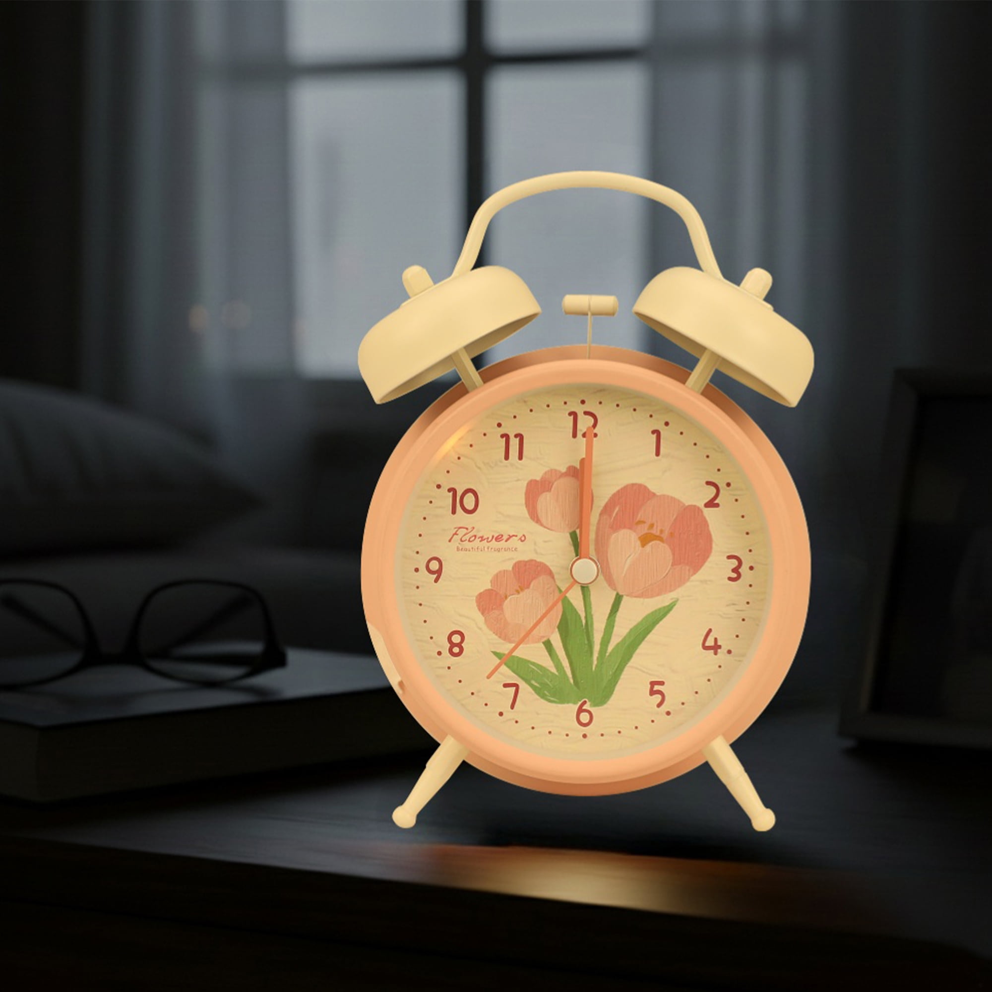 Unique Bargains Floral Vintage Metal Alarm Clock Pink 4.6"L x 2.2"W x 6.6"H