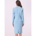 thumbnail image 4 of DARING DIVA Women's 2 Pcs Business Tweed Trim Blazer Skirt Outfit Sets XL Light Blue, 4 of 6