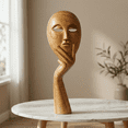 thumbnail image 2 of 16" Wooden Hand Carved Abstract Thinker Mask Stand Alone Statue or Wall Hanging Sculpture Decor Handmade Home Accent Handcrafted Thinking Figurine Art, 2 of 9