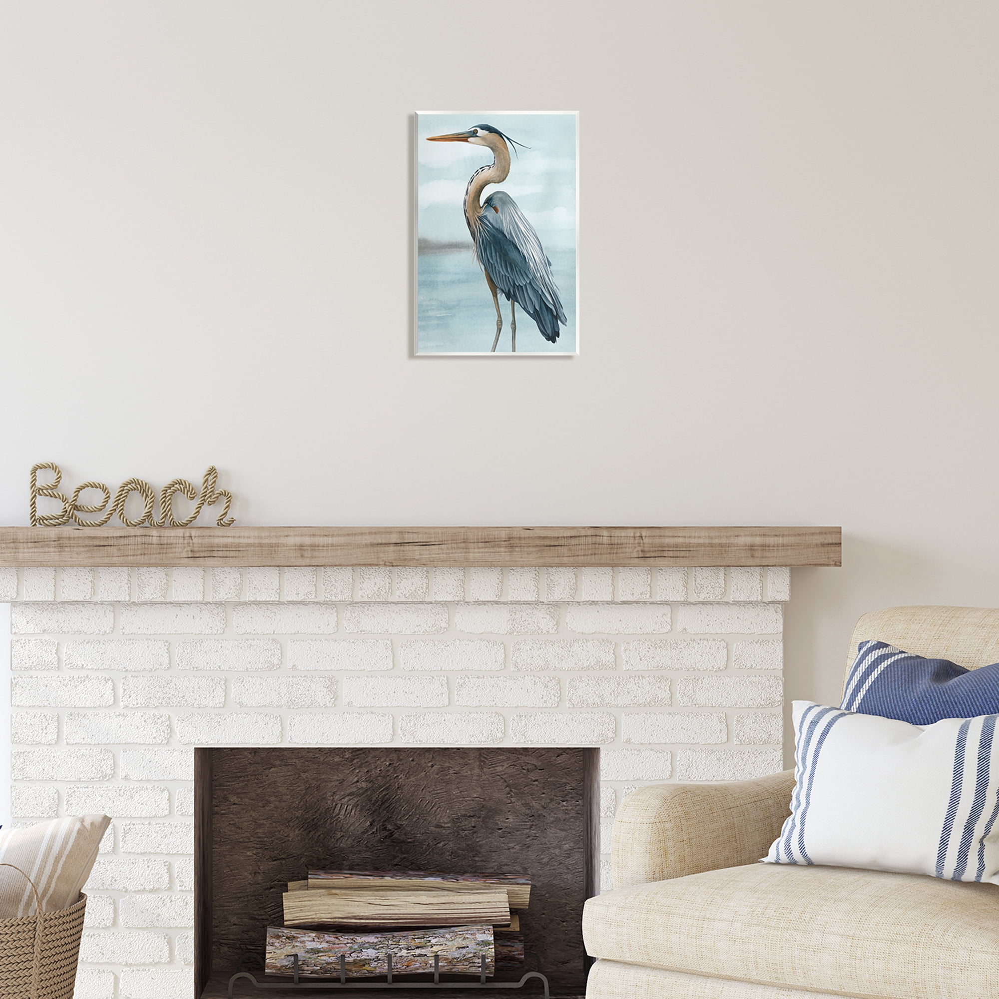 Stupell Industries Heron Bird on Beach Animals & Insects Painting Unframed Art Print Wall Art, 10 x 15