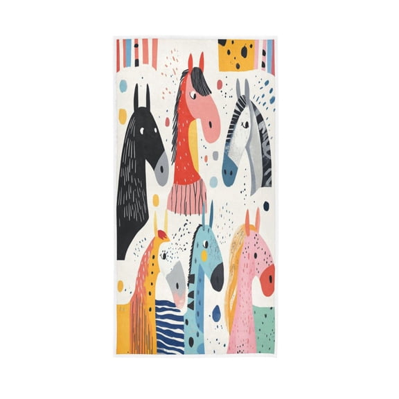 Single-Sided Print Hand Towel Breathable & Soft Towels Wash Cloth for Workout Running Colorful Horses 30x15 Inch
