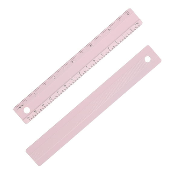 6 Inch Metal Ruler, 2Pcs Aluminum Alloy Metric Ruler with Inches and Centimeters Precision Measuring for Office Engineering Drafting Style 2, Pink