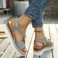 thumbnail image 4 of Rokment Women's Platform Chunky Heels Dressy Sandals Fashion Casual Metallic Silver Buckles Leather Elastic Ankle Strap Wedge Slingback Heeled Summer Comfortable Walking Shoes Grey Size 7.5, 4 of 7