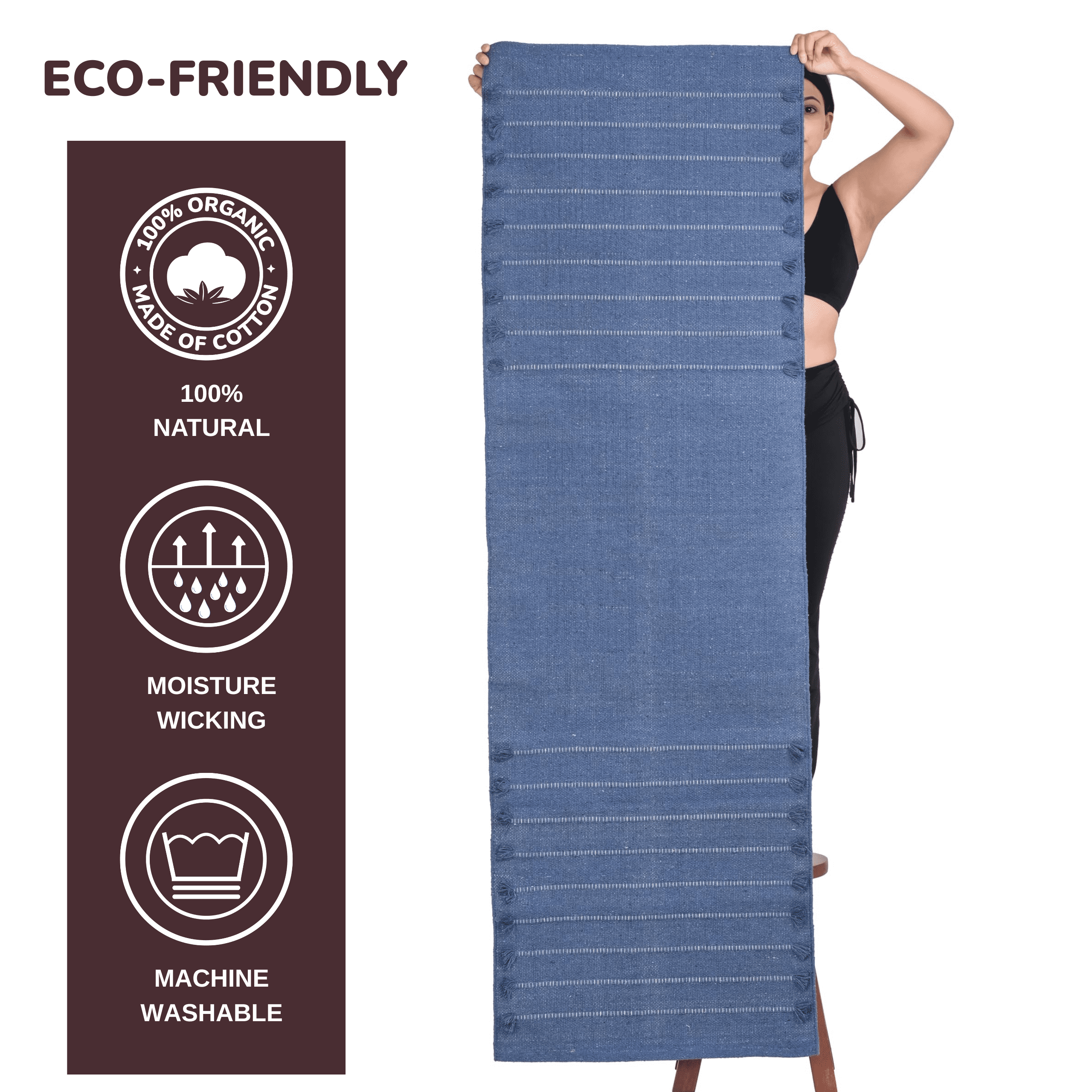 Sivi Herbal Organic Cotton Yoga Mat - Eco-Friendly Hand-Woven Non-Slip Rug - Thick & Comfortable (24”x72”x5mm) for Home Fitness & Yoga