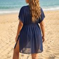 thumbnail image 7 of MOJOGO Beach Cover Up for Women Lightweight Chiffon Coverups V Neck Coverup Dress Side Slit Summer Pool Outfit Navy Free Size, 7 of 7