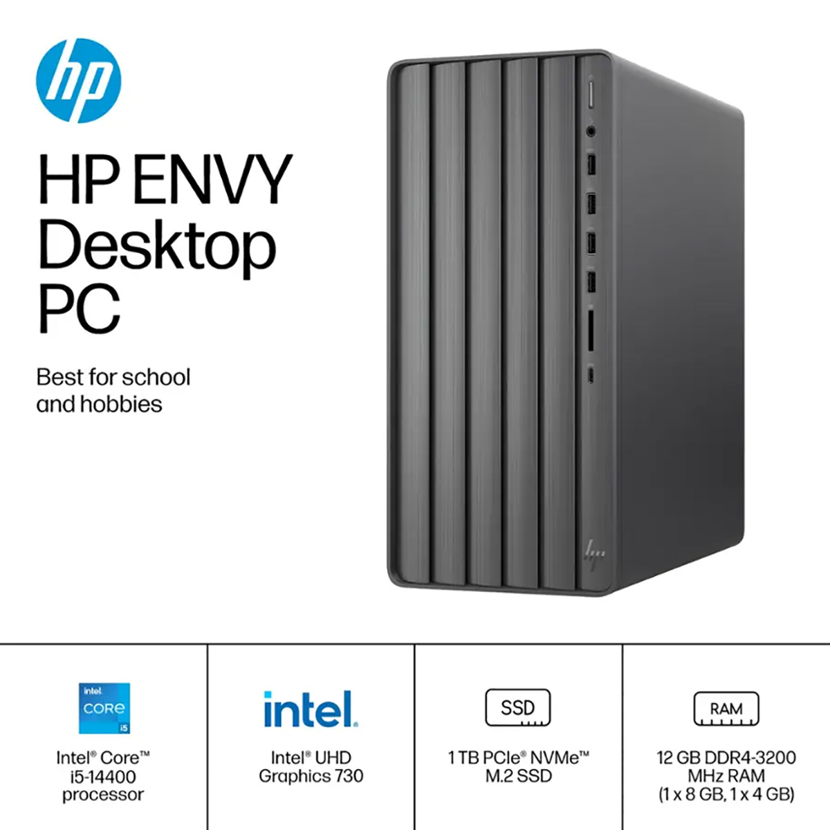 HP ENVY TE01-5344 Desktop Computer, Intel Core i5-14400 2.5GHz