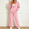 thumbnail image 2 of OIOLOYJM Sweatsuits Women 2 Piece Outfit Zip up Hoodies Baggy Wide Leg Sweatpants Fall Winter Soft Comfortable Outdoor Y2K Basic Lounge Clothes Pink M, 2 of 5