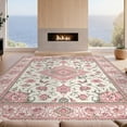 thumbnail image 2 of Design&I 8'x10' Washable Area Rug Sleek Flatweave Pet Friendly Pink Boho Vintage Scroll Border Delicate Blossoms Girly Bathroom for King Size Bedroom, Under Bed, 2 of 7