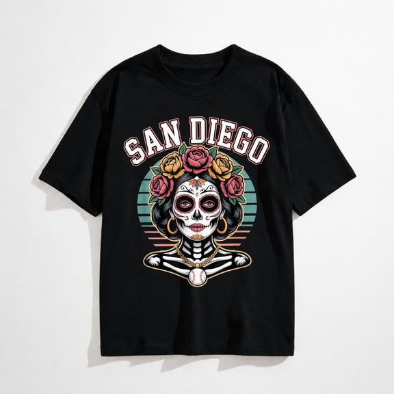 San Diego Sugar Skull Flower City Baseball T-Shirt