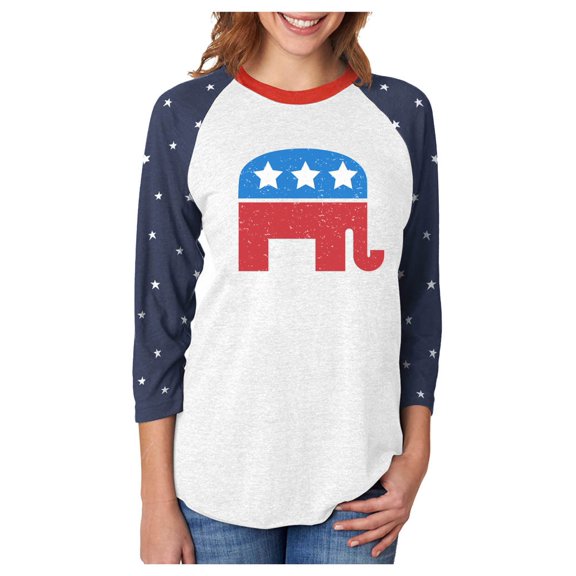 Republican Shirt Republican Elephant 3/4 Women Sleeve Baseball Jersey Shirt Medium Stars