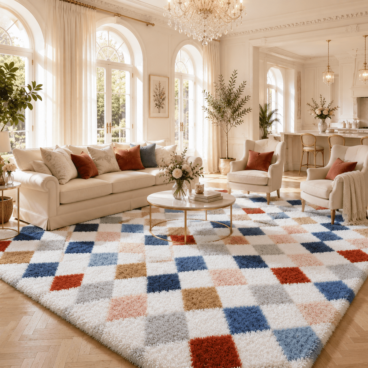 ZRSDIXK 8x10 Area Rugs for Living Room, Soft Fluffy Bedroom Rugs, Checkered Carpet, Multicolor