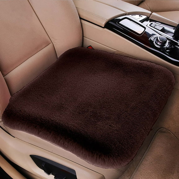 Herrnalise Car Seat Cushion,17.4" Soft Warm Fluffy Plush Vehicle Seat Cushion with Non-Slip Backing for Comfortable Driving,Universal Car Accessories for Home and Office Chair,Coffee