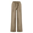 thumbnail image 4 of Zimjoy Men's Cotton Linen Pants Oversized Loose Straight Leg Pants Textured Drawstring Summer Beach Trousers with Large Pockets,Khaki L, 4 of 6