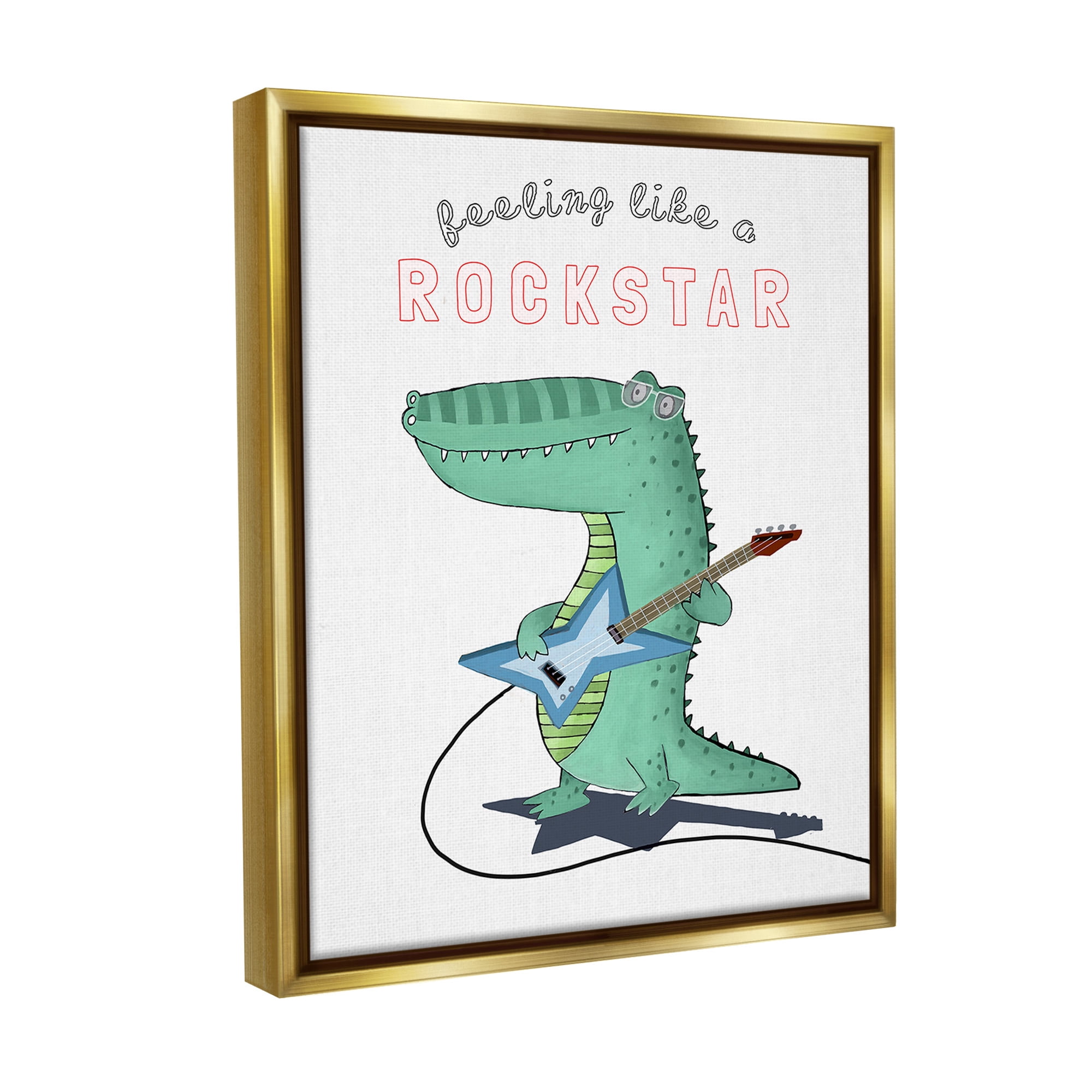 Stupell Industries Like a Rockstar Alligator Animals & Insects Painting Gold Floater Framed Canvas Art Print Wall Art, 17 x 21