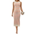 thumbnail image 2 of Michellecmm Women's Summer Knit Tank Dress Stripe Print Sleeveless Round Neck Slim Long Dress, 2 of 9
