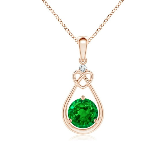 ANGARA Natural Emerald Knotted Heart Pendant with Diamond in 14K Rose Gold for Women (Size-6mm) | May Birthstone, Birthday, Anniversary, Jewelry Gift for Women | Natural Emerald Necklace