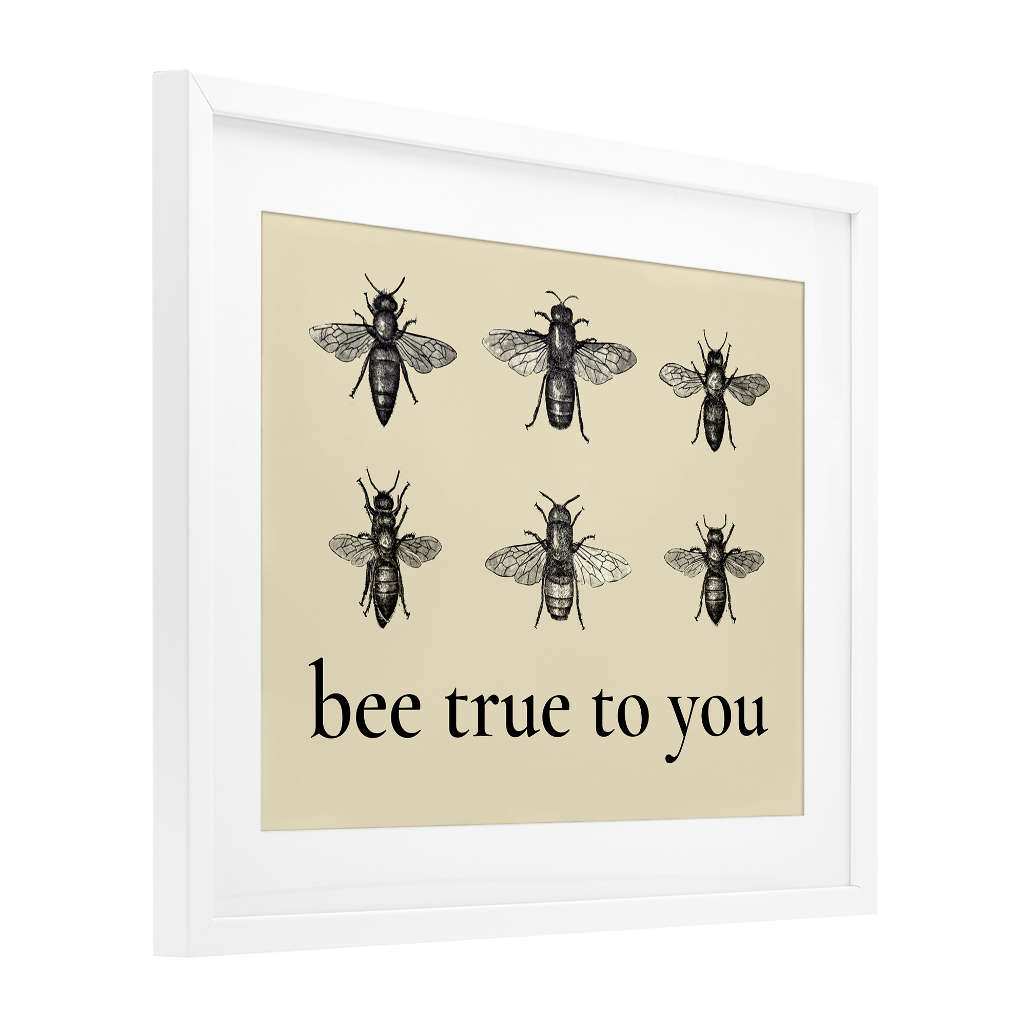Bee True To You Inspiration White Framed Print Under Glass, design by Lettered and Lined