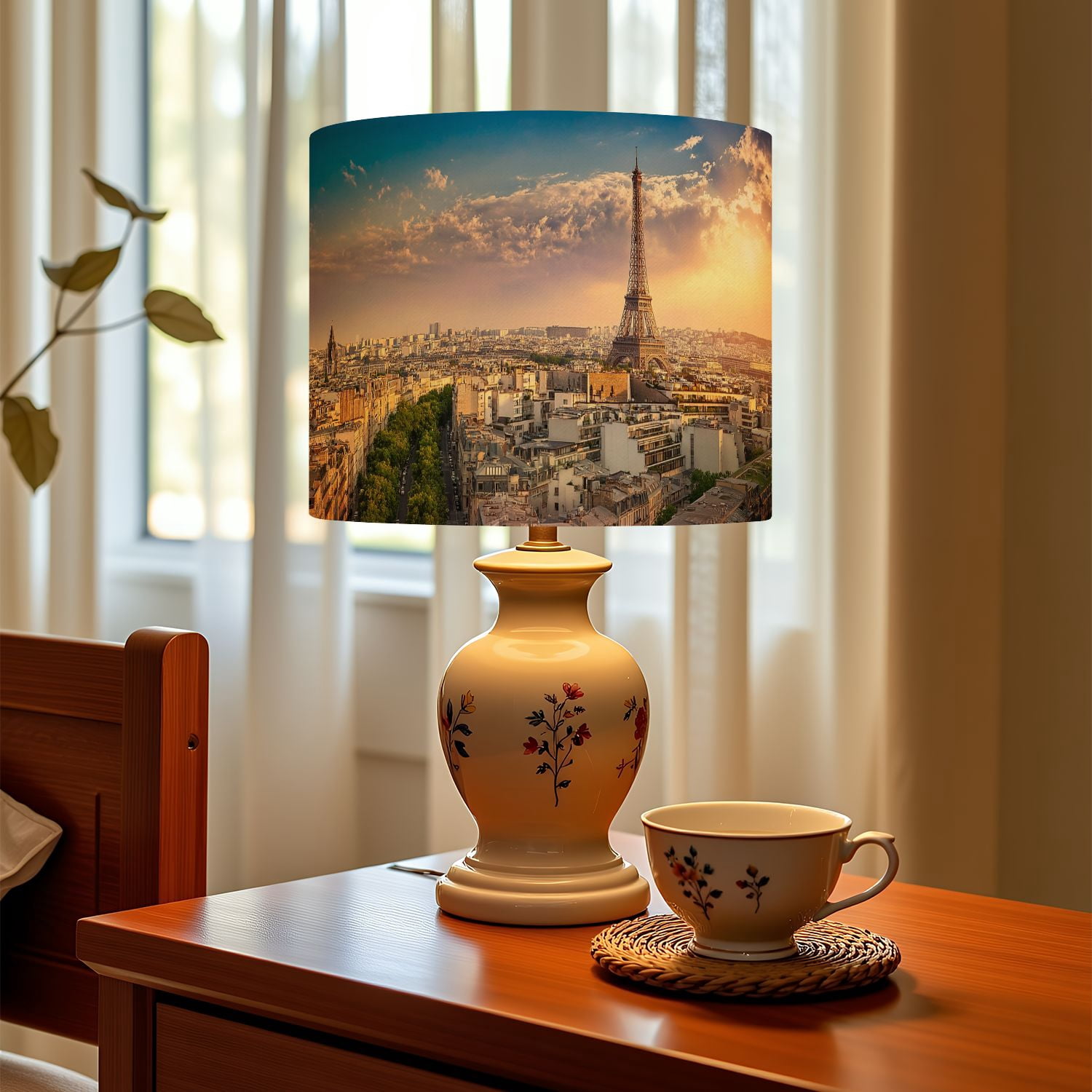 Linen Drum Lampshades Eiffel Tower Paris Skyline Dawn 13"x13"x10" Light Shade for Table Lamps Floor Lamp Shades Lampshade Replacement Assembly Required