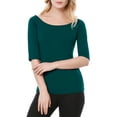 thumbnail image 3 of INSPIRE CHIC Women's Boat Neck Tops Half Sleeves Fitted Layering Soft T-Shirt XS Dark Green, 3 of 8