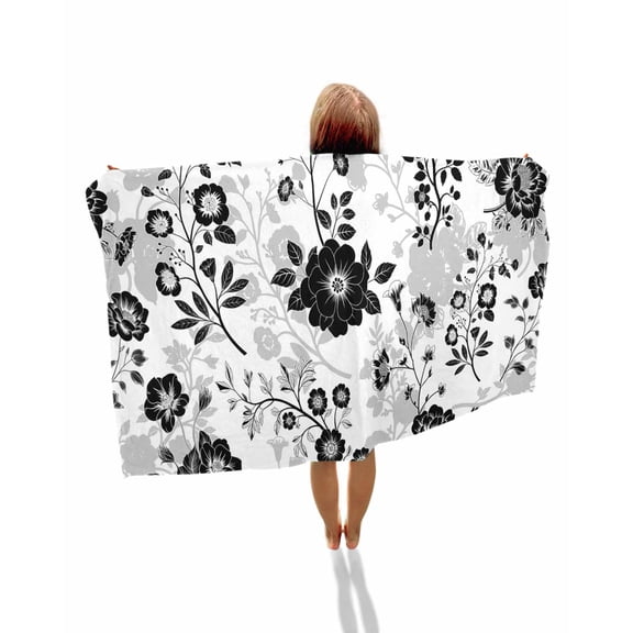 Vintage Flowers Beach Towels Oversized Super Absorbent, Black White Farmhouse Floral Plants Lightweight Bath Towel Quick Dry Sets For Bathroom/Pool/Rv Camping/Beach Play/Gym Room/Picnic 30"x60"