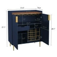 thumbnail image 3 of HLR 32"W Wine Bar Cabinet with 2 Door Fluted Texture, Modern Coffee Cabinet with Rack&Glass Holder, Blue, 3 of 9