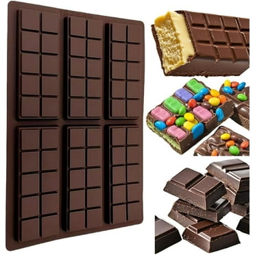 6 Cavities Chocolate Bar Mold Deep with Bags Scraper, Thick Chocolate Bar Mold for Stuffed Bar, Silicone Chocolate Mold for Filling Knafeh Pistachio Chocolate Bar(10 Snap)