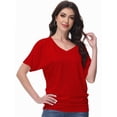thumbnail image 4 of Women's V-Neck Dolman Top - Short Sleeve Solid Color Blouse with Side Shirring Detail, Casual Loose Fit T-Shirt, 4 of 6