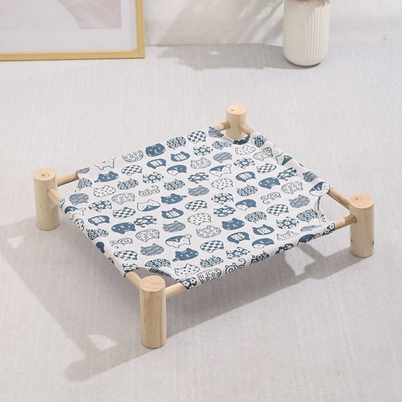 Cat and Dog Hammock Bed Wooden Cat Hammock Elevated Cooling Bed Detachable Portable Indoor Outdoor Pet Bed Suitable F