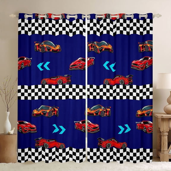 Homewish Kids Teens Racing Car Black Out Curtains,Extreme Sport Curtains Pack of 2 (42x63 Each),Geometric Plaid Grid Bedroom Curtains,Luxury Bedroom Decor