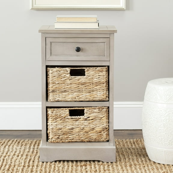 SAFAVIEH Carrie 1 Drawer Storage Side Table with 2 Baskets, Vintage Grey