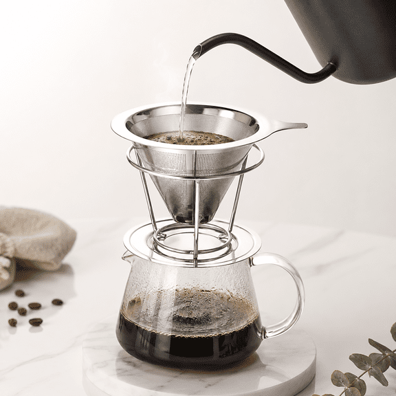 Coffee Filter 304 Stainless Steel Double Layer Fine Mesh Paperless Reusable Pour Over Coffee Dripper Cone Strainer Funnel Coffee Maker Accessories