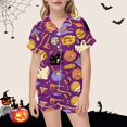 thumbnail image 2 of SJLDQY Halloween Girls Pajama Sets Button Down Short Sleeve Shirts Shorts 2 Piece Pj Sets Hallowmas Printed Sleepwear Breathable Soft Loungewear Sets for Girls, 2 of 4
