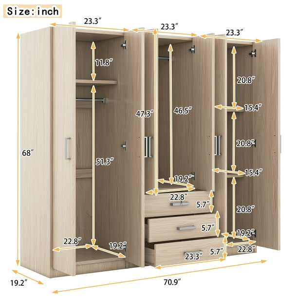 MODERNLUXE 6 Door Wooden Wardrobe Closet with 3 Drawers,Clothing