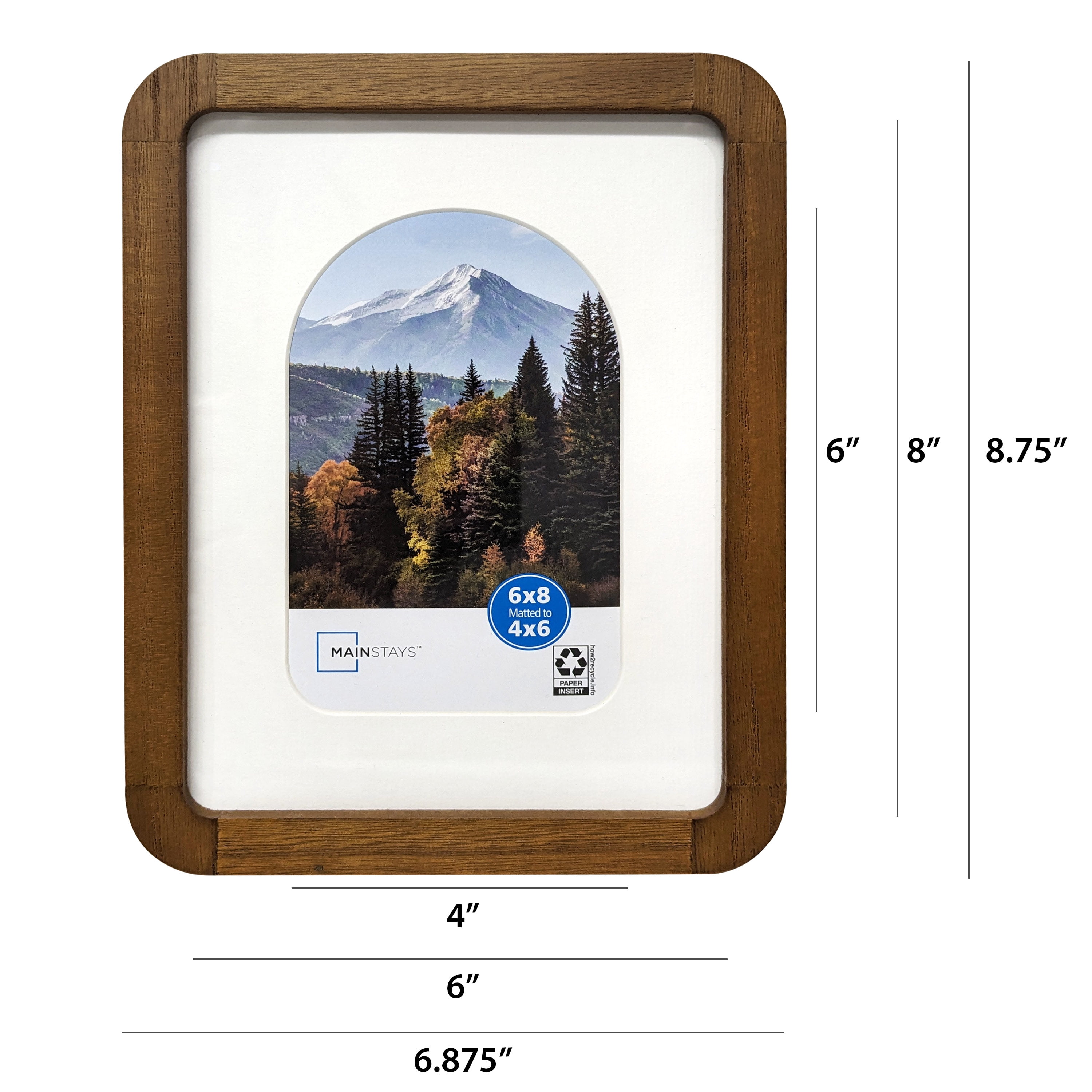 (2 pack) Mainstays – 4x6 Picture Frame – Walnut Wood Finish Mattted Rounded Corners Tabletop Photo Frame