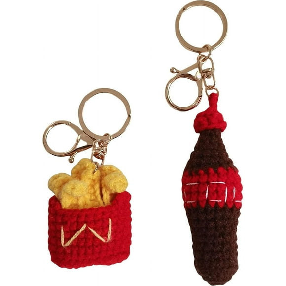 2PCS Cute Crochet Keychain, Creative Fries Coke Set Bag Charms, Handmade Key Chain for Backpack, Gifts for Him/Her