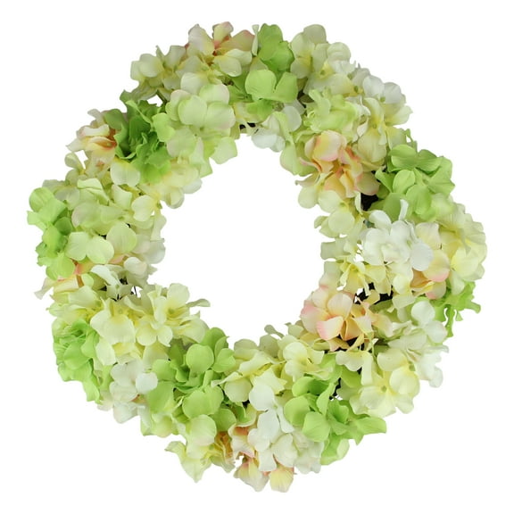 Northlight Hydrangea Springtime Floral Wreath Yellow and Pink 16-inch