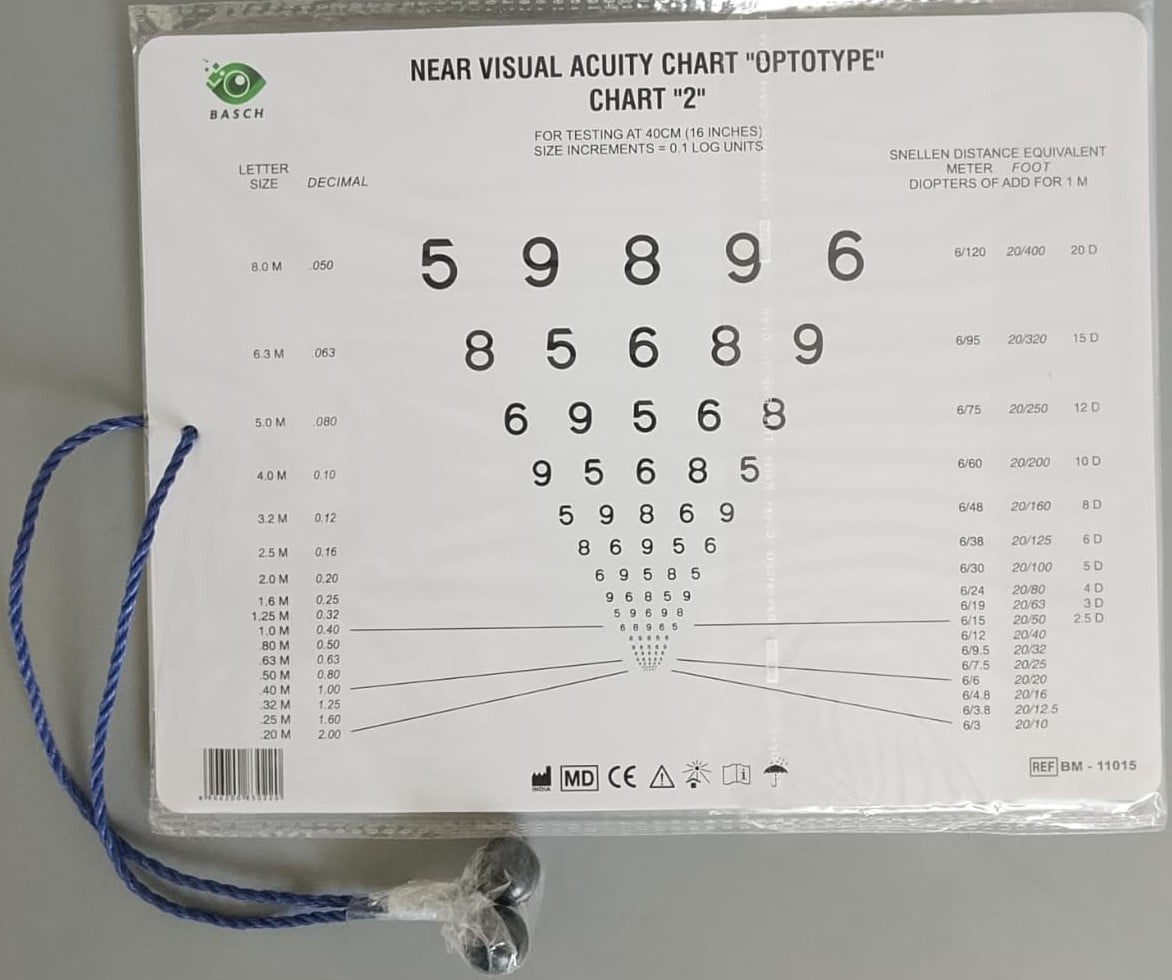Near Vision Chart with Symbols & Numbers with 16Inch Cord