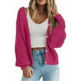 thumbnail image 3 of Women'S Chunky Knit Open Front Sweater Long Sleeve Button Loose Short Cardigan Outerwear Coats Rose Red XL, 3 of 6