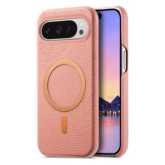 Allytechgroup Magnetic Case for Google Pixel 9 / 9 Pro, Compatible with Mag-safe Slim Fit PU Leather Rugged Anti-Fingerprint Non-Slip Shockproof Back Cover for Google Pixel 9 / 9 Pro, Pink