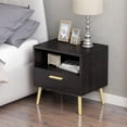 thumbnail image 4 of OXYLIFE Nightstand with Storage Drawer and Open Shelf, Side End Table for Living Room Bedroom, Black, 4 of 7