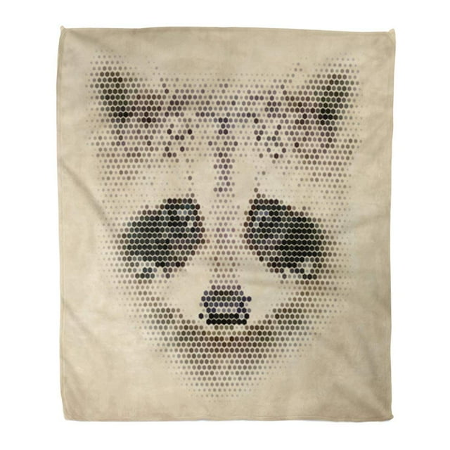 NUDECOR Couverture Jetée Chaude et Confortable en Flanelle Imprimée Grise Design Géométrique Vintage Raton Laveur Visage Sauvage Abstrait Casse-Tête Zoo Douce pour Lit Canapé et Sofa 58x80 Pouces