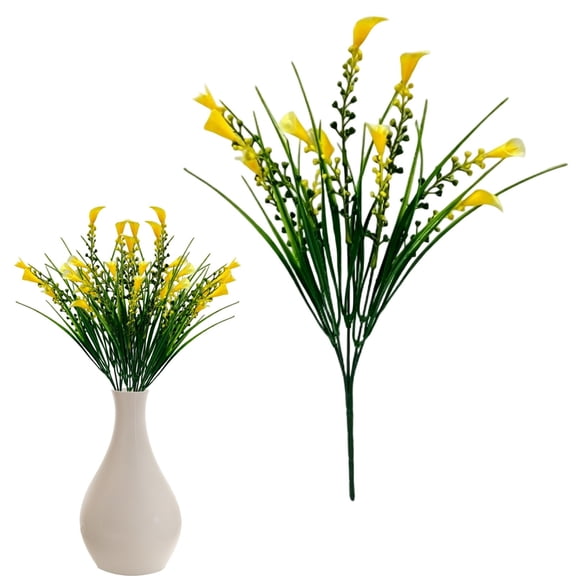 Qiangzon Faux Calla Lily, Artificial Flowers for Outdoors, Fake Plants UV Resistant, Faux Plastic Flowers, Indoor Outside Planter Home Porch Summer Decor, Yellow