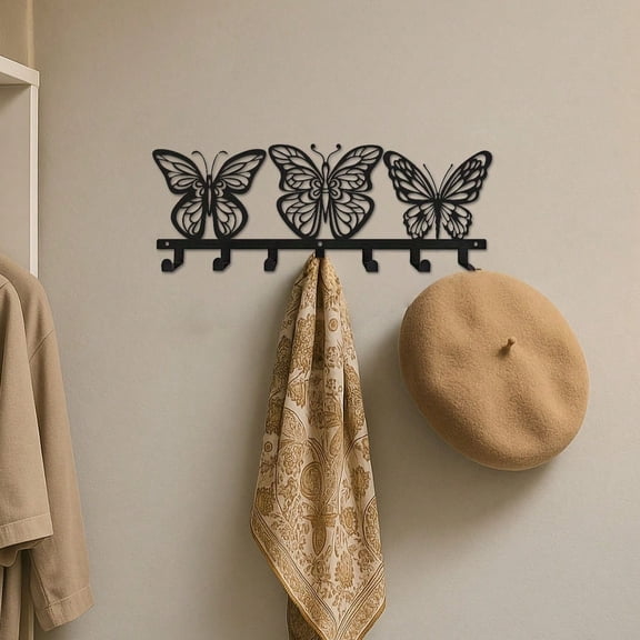 HELLOYOUNG Iron Wall Mounted Butterfly Key Holder, 7-Slot Entryway Organizer for Keys Mail, Rustic Decorative Storage for Kitchen Living Room, Christmas Halloween Housewarming Gift