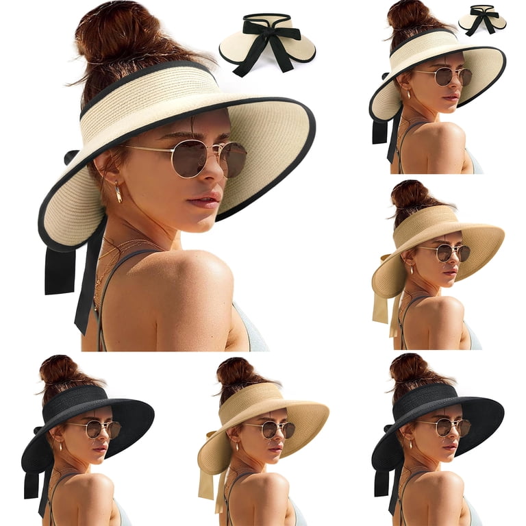 Sun Visors for Women Wide Brim Beach Hat Foldable Straw  display picture 1