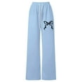 thumbnail image 4 of WMQPNNS Girl's Baggy Sweatpants Bowknot Straight Long Athletic Pants Girls Sweatpants Size 8 Printed Drawstring Track Pants with Pockets Kids Clothes, Size 11-12 Years, Sky Blue, 4 of 5
