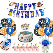 Cerem Birthday Party Decoration Space Theme Banner Astronaut-Rocket Foil Balloon Set