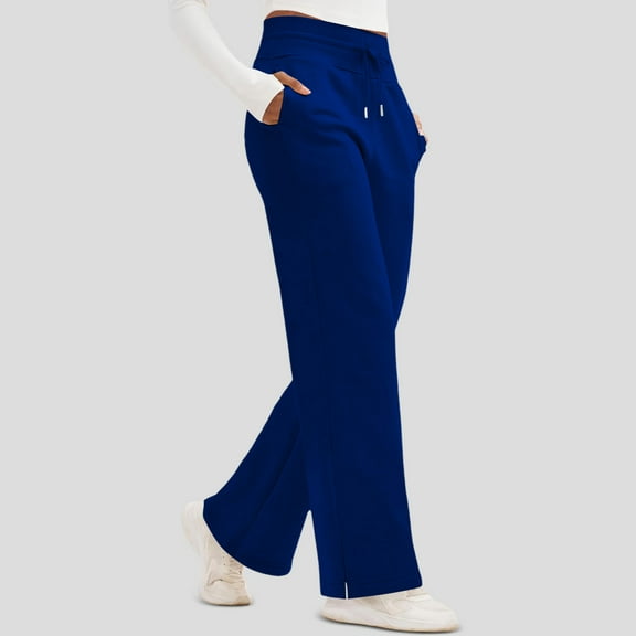 Fgvctg Sweatpants for Women High Waisted Wide Leg Baggy Lounge Pants Winter Fashion Outfits 2025 Drawstring Sweat Pant Joggers Clothes Blue 2XL