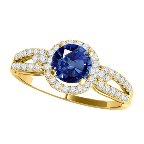 Aonejewelry 1.15 Ct. Halo Sapphire and Diamond Engagement Ring In 14k Yellow Gold
