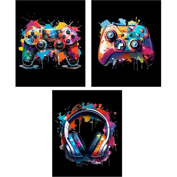 Hieng Watercolor Gaming Posters Set of 3 (8x10 Inches), Room Wall Decorations for Bedroom, Video Game Room Decor, Gamer, Boy, Teen Room Wall Art Decor, Gaming Room Accessories