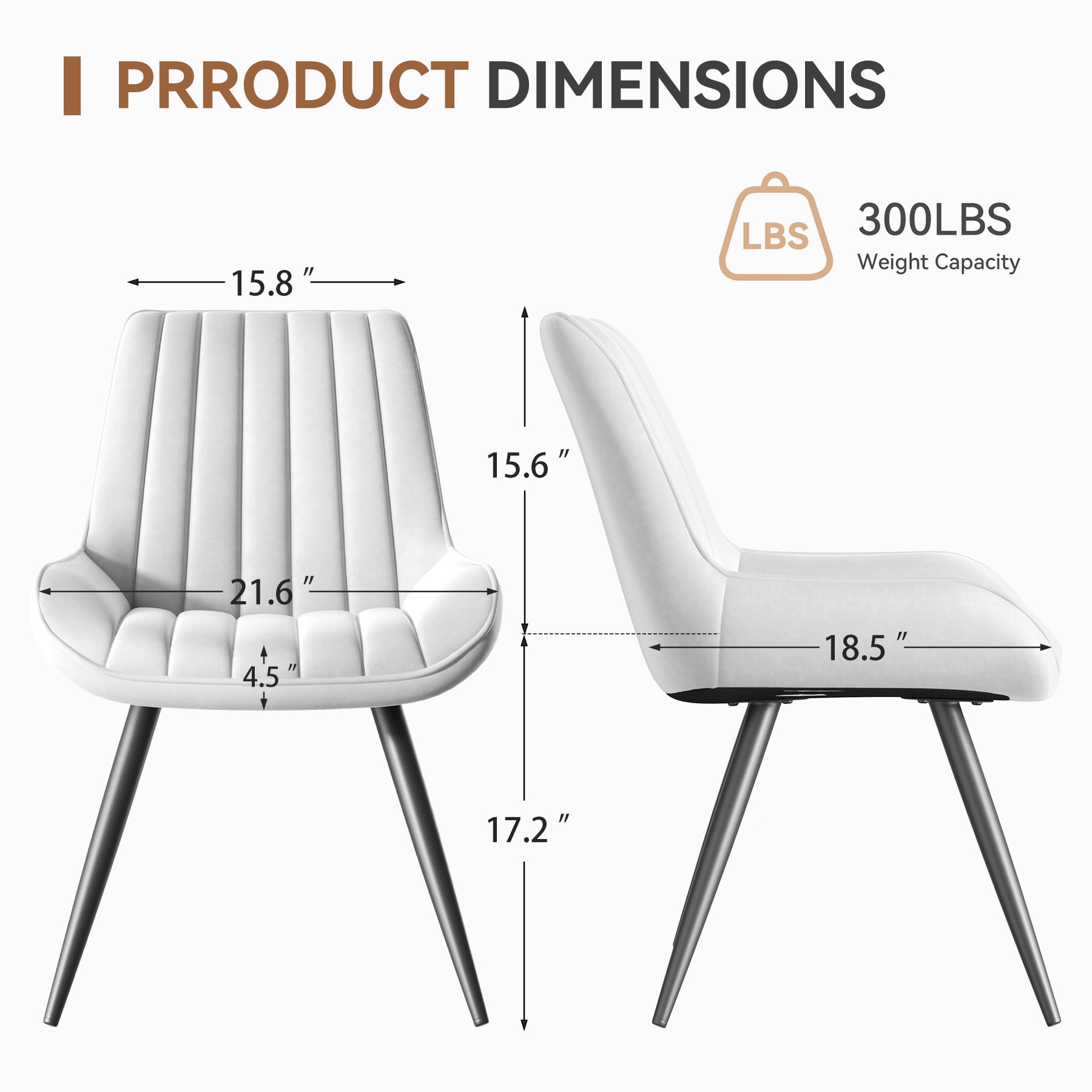 MOONMISS Modern Upholstered Dining Chairs Set of 6 with Thick Cushion,Sturdy Metal Legs,Side Chair for Kitchen,Living Room,White